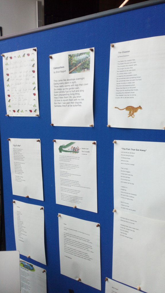 Pinboard with poems related to science and nature.